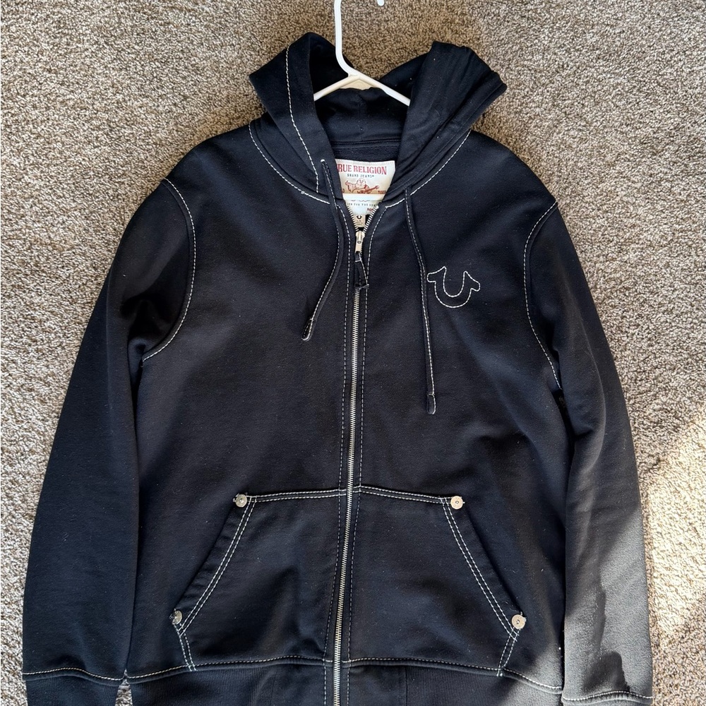 True Religion Men's Black Zip-Up Sweater